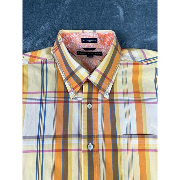 Men’s Tommy Hilfiger Plaid Short-Sleeve Shirt XL 80s 2-Ply Fabric Excellent - Picture 4 of 10